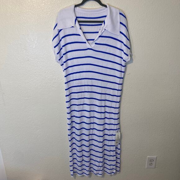 Saodimallsu White & Blue Striped Beach Bathing Suit Coverup Dress Size XXL NWT - Picture 1 of 5